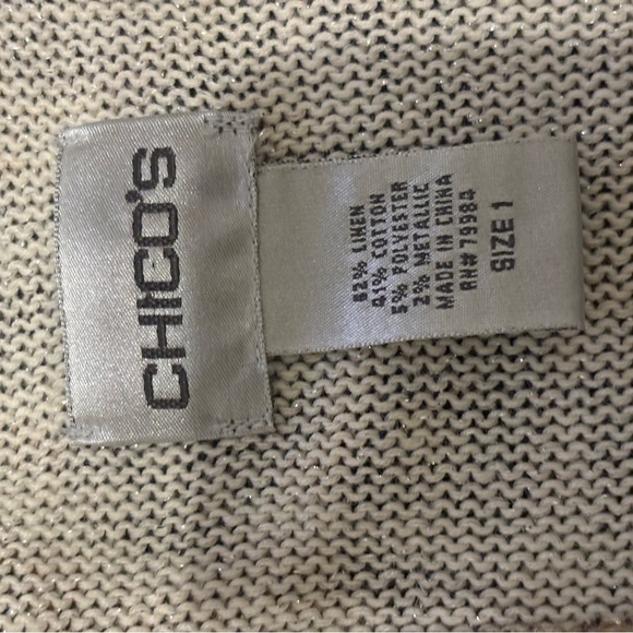 Chicos open front floral women’s cardigan 3/4 sleeve cotton/linen blend, size 1 - Picture 3 of 5